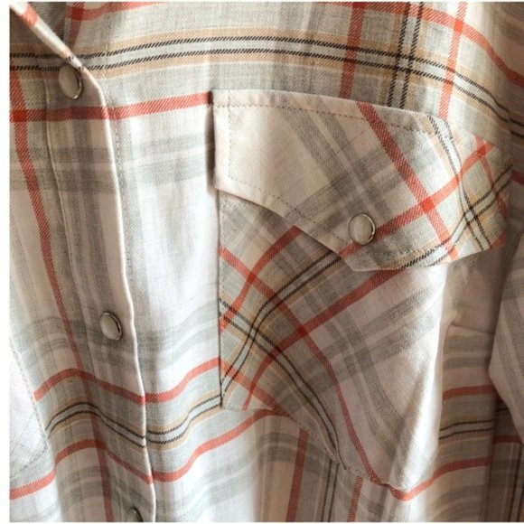 Addition Elle Plaid Button Up Shirt Size X Gray Peach and Orange Red - Picture 4 of 10
